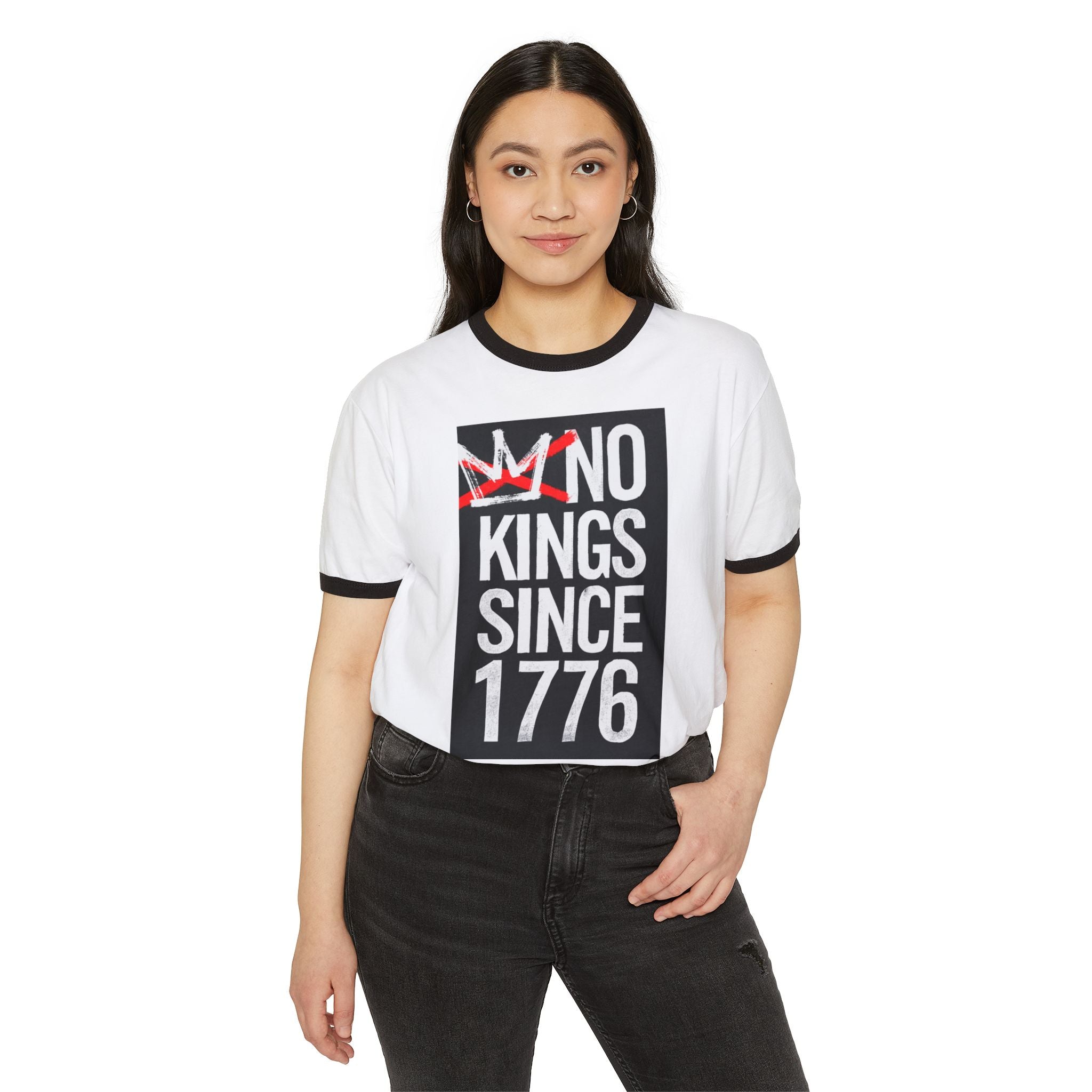 No Kings Since 1776 Ringer Tee - Black/White