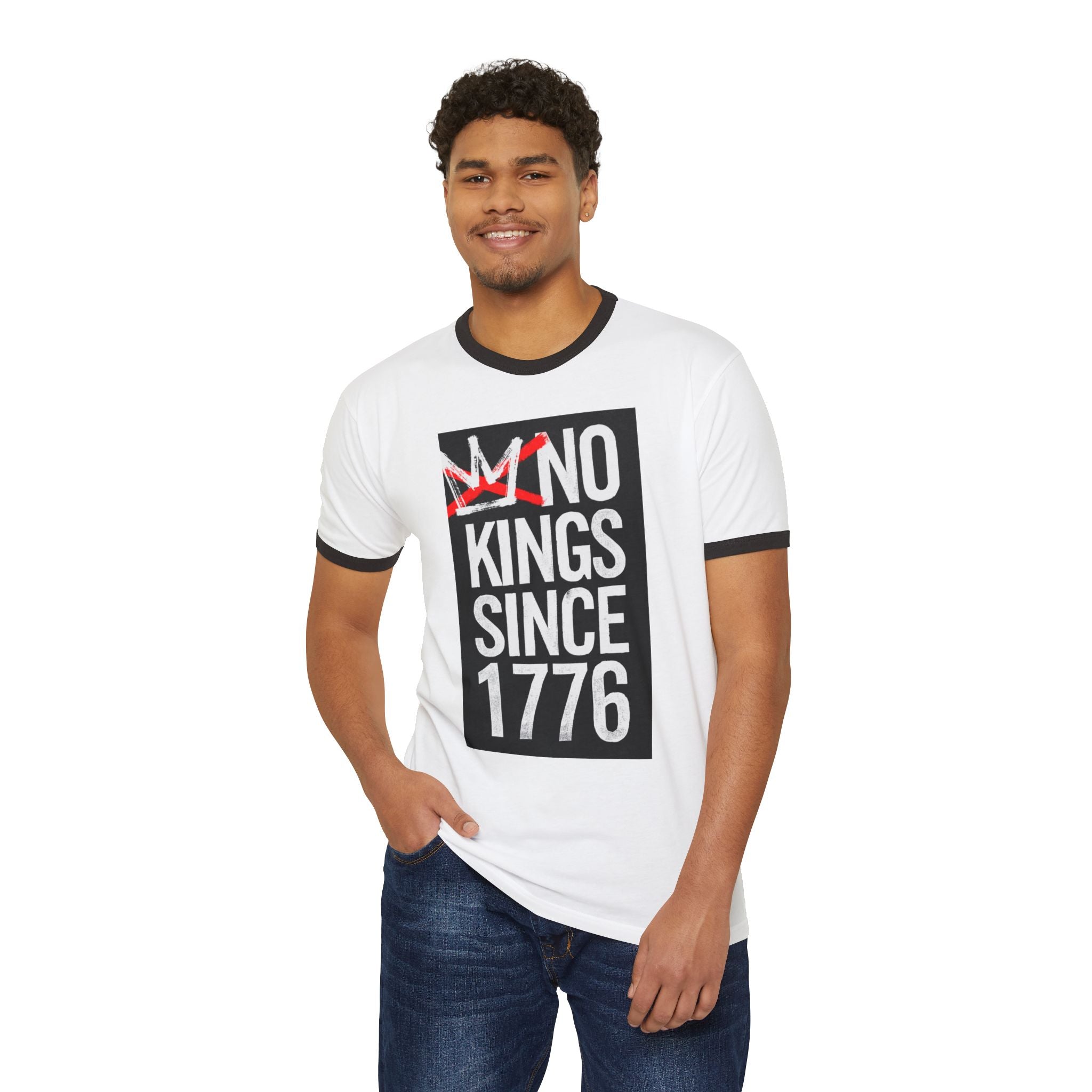 No Kings Since 1776 Ringer Tee - Black/White