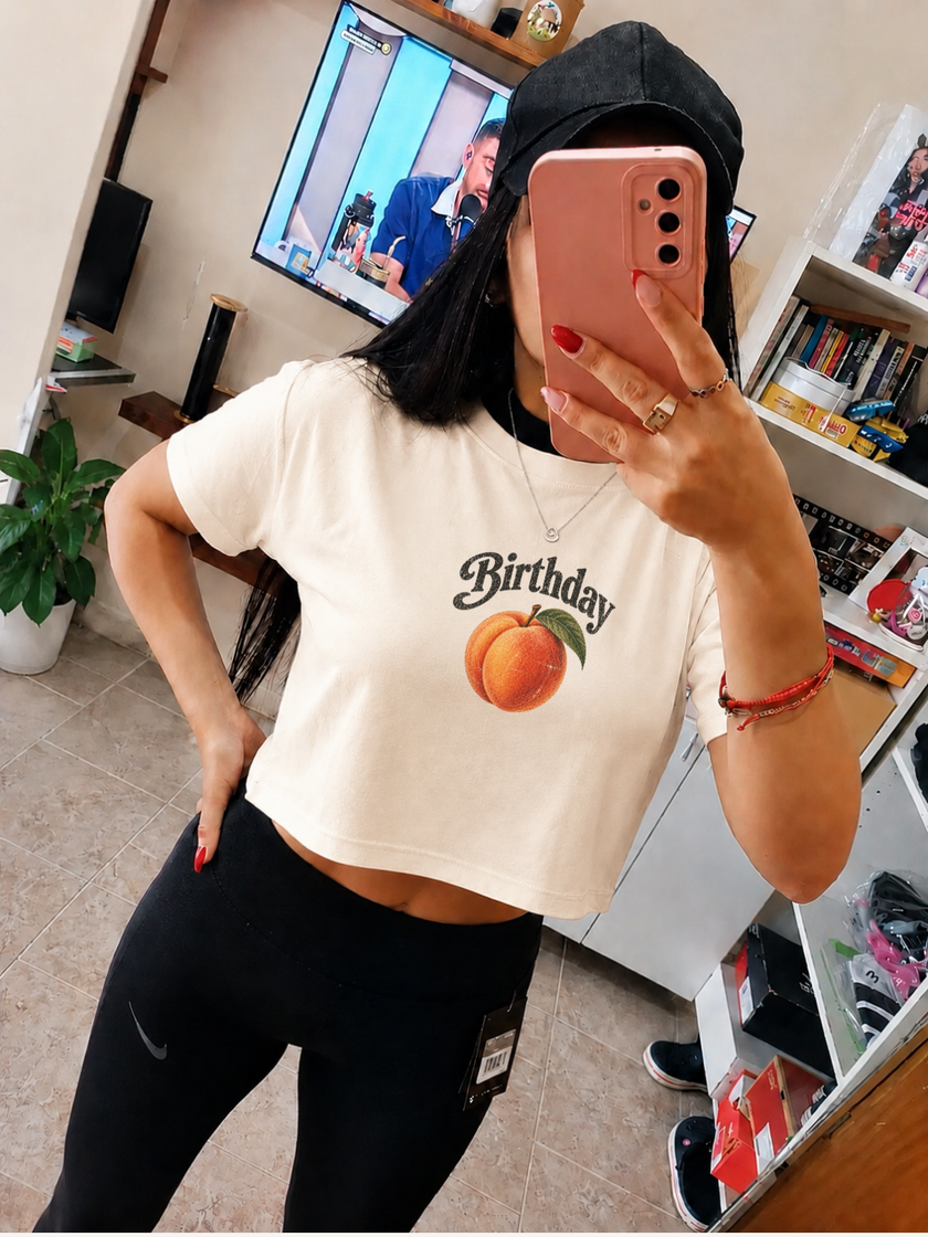 Birthday Peach Crop Tee