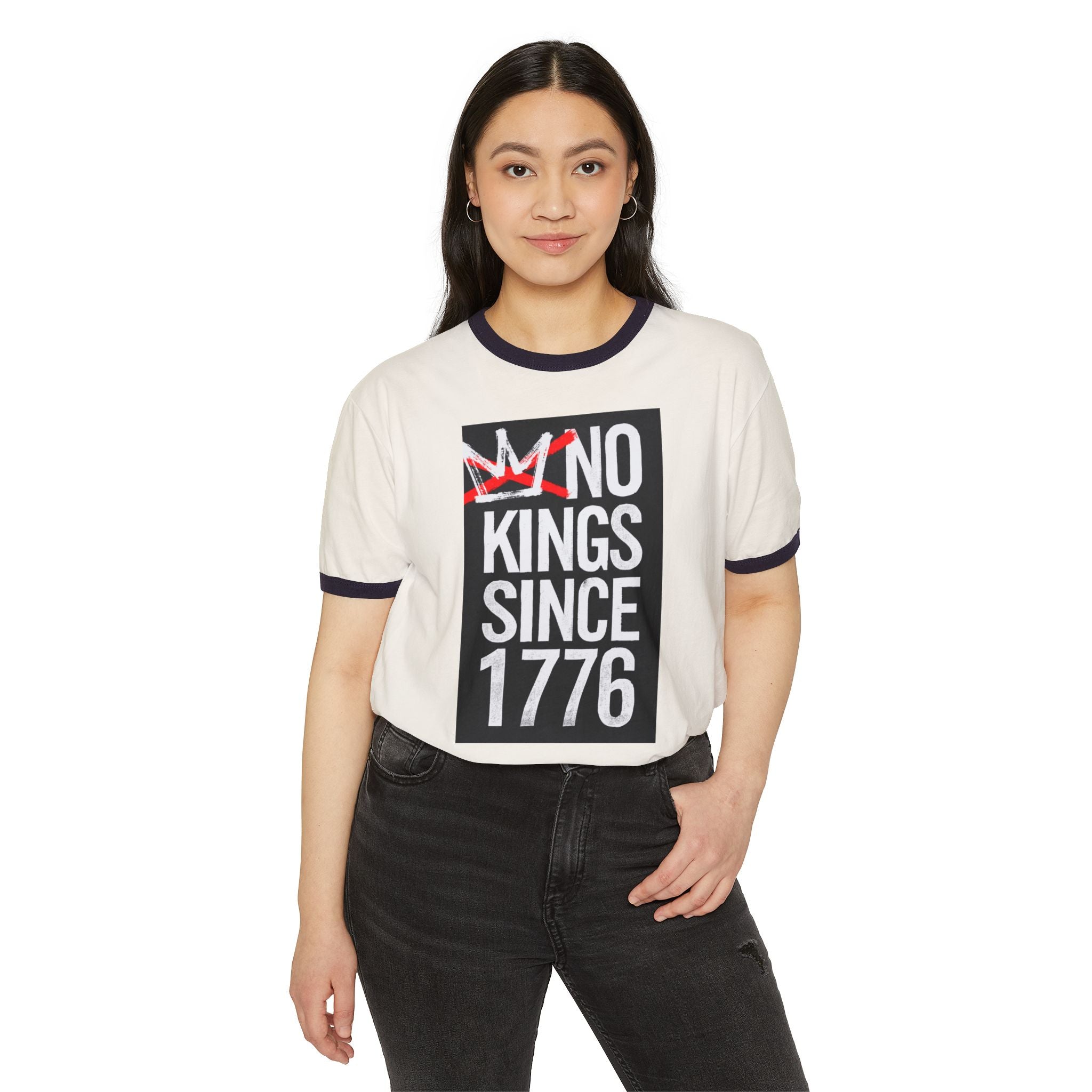 No Kings Since 1776 Ringer Tee - Black/White